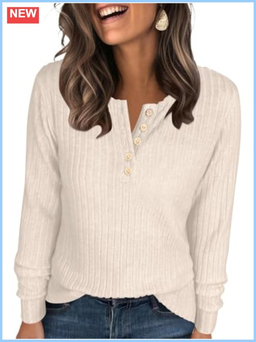 ANRABESS Ribbed Long Sleeve Henley Tunic Top Women's Casual Layering